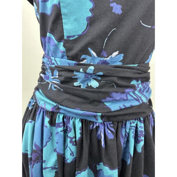 Vintage Laura Ashley Dark Floral 80's Style Dress Fit & Flare Rockabilly US 14 - Picture 10 of 16